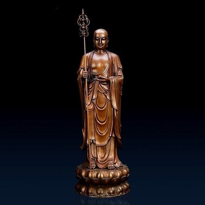 和風美物 銅佛像 娑婆三聖 南無地藏王菩薩 法像莊嚴 紫製（GA-3559）