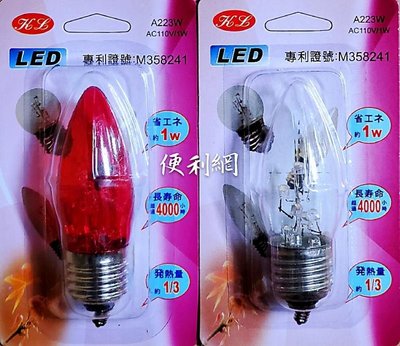 LED E27超亮燈泡 大尖清/紅 A223W AC110V/1W 節能減碳 適用:神明燈、小夜燈、壁燈…等-【便利網】