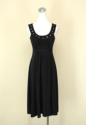 貞新二手衣 MORGAN 法國品牌 黑色圓領無袖牛奶絲洋裝S號(35786)