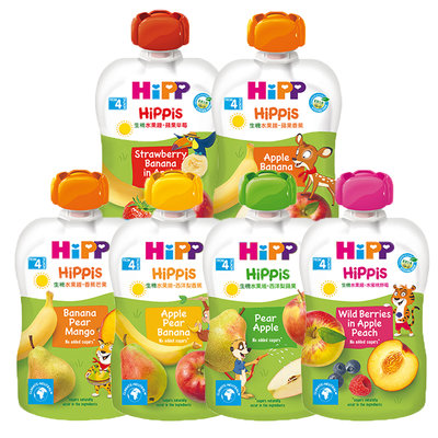 瘋狂寶寶**HiPP 喜寶生機水果趣100g(4m+)(水蜜桃野莓/蘋果草莓/蘋果香蕉/西洋梨蘋果/西洋梨香蕉/香蕉芒果