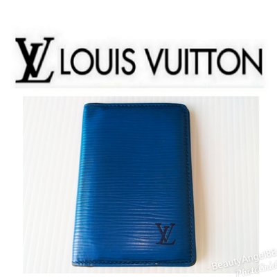 Louis Vuitton 證件夾6卡套 EPI對折LV名片夾錢包6卡短夾 寶藍中夾皮夾二手真品$428 一元起標↘有