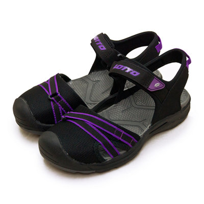 利卡夢鞋園–LOTTO 休閒護趾樂遊涼鞋--樂活漫遊系列--黑紫灰--3280--女