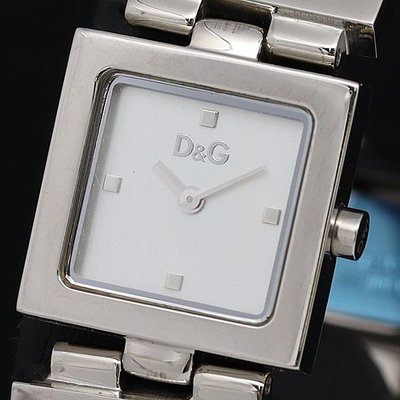 【精品廉售/手錶】義大利潮牌D&G (Dolce & Gabanna)鑽石英女腕錶/特殊方型錶鍊Logo*防水*難得美品