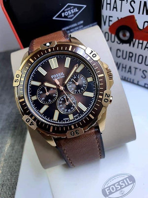FOSSIL Garrett 棕色太陽紋錶盤 棕色皮革錶帶 石英 三眼計時 男士手錶 FS5867