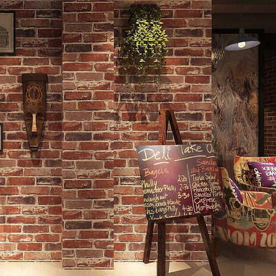 復古懷舊3D立體仿磚紋磚塊磚頭墻紙咖啡館酒吧餐廳文化石紅磚壁紙