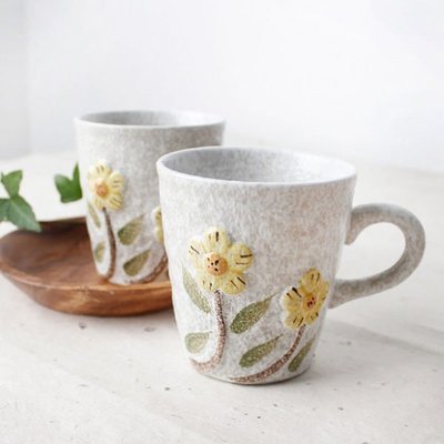 【韓國 ERATO】 手繪向日葵 水杯 茶杯 早餐牛奶杯 情侶杯 創意浮雕盆栽馬克杯