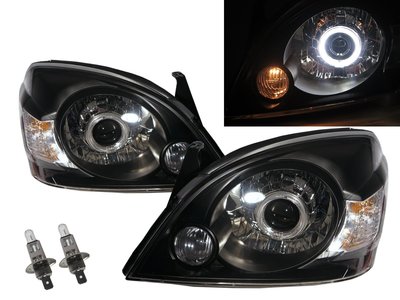 卡嗶車燈 NISSAN 日產 X-Trail T30 06-08 五門車 光導LED天使眼光圈魚眼 大燈 黑色