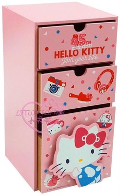 ♥小花凱蒂日本精品♥ KITTY HELLO 45週年木製 粉紅色 收納櫃 收納盒 置物盒 直式三層抽 桌上辦公皆宜~7