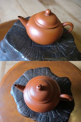 【藏拙】朱泥2杯標準壺(蜂巢孔)-老件