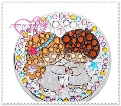 小花花日本精品♥ Hello Kitty 40周年 雙子星水鑽 隨身鏡/鏡子化妝鏡 圓形折疊雙面鏡56957808