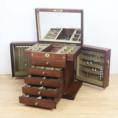 多層首飾盒帶鎖復古中國風大容量收納盒木制高檔奢華珠寶飾品盒