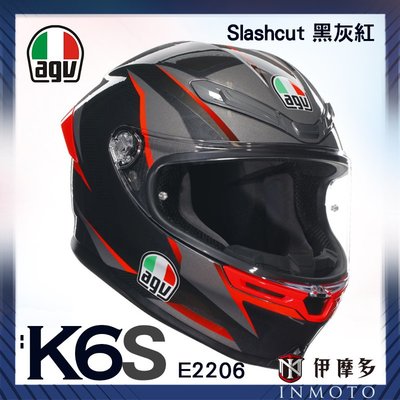 伊摩多※義大利 AGV K6 S E2206 全罩安全帽 亞版 附防霧片 Slashcut 黑灰紅