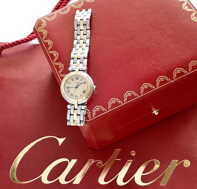 Cartier 圓框 18k金x不銹鋼 panther 美洲豹 女錶