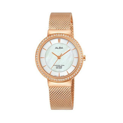 「官方授權」ALBA 雅柏 時尚珍珠貝面盤 女石英腕錶(AH8496X1) 28mm