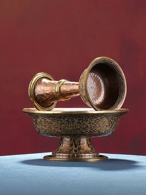 純銅護杯尼泊爾手工紫銅供杯鍍金雕花供杯家用桌面擺件供杯多選-主推款