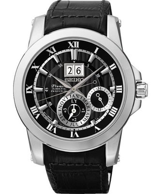 SEIKO PREMIER 人動電能萬年曆腕錶(SNP093J2)-黑/41mm 7D56-0AB0J