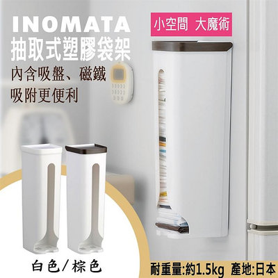 日本製【INOMATA】抽取式塑膠袋架 方巾 面紙塑膠袋 垃圾袋 收納盒 厨房收納 附磁鐵 附吸盤