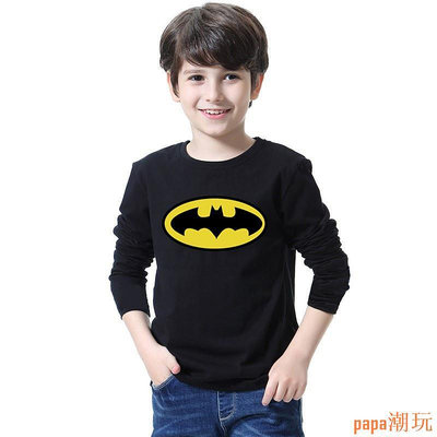 papa潮玩漫威超級英雄蝙蝠俠兒童長袖T恤男童中大童純棉秋裝2019新款上衣打底衫