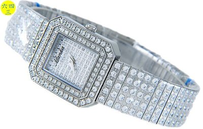 (六四三精品)@MANKA(真品)最高檔爪鑲鑽錶(方型)藍寶石水晶鏡面(硬度九度)女