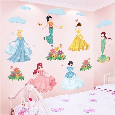 3D立體視覺公主墻貼畫女孩臥室房間裝飾墻貼紙兒童房壁畫自粘墻紙~樂悅小鋪
