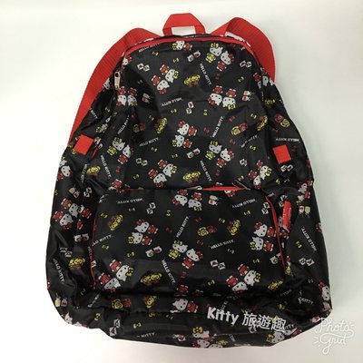 [Kitty 旅遊趣] Hello Kitty 可折疊後背包 凱蒂貓 雙緞帶 旅行包 材質輕 可收納後背包