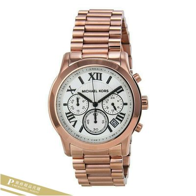 雅格時尚精品代購Michael Kors MK5929 古典絢麗玫瑰金羅馬數字三眼計時腕錶 不銹鋼錶帶 美國正品
