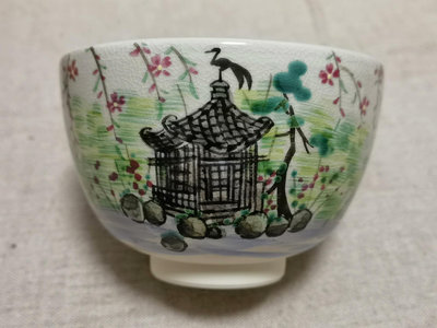 日本回流清水燒手繪櫻花抹茶碗