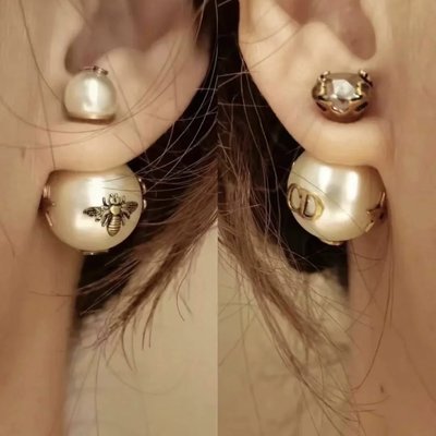 【翰貝格名牌館】全新真品 Dior TRIBALES  復古金 字母 水鑽 蜜蜂 白色 珍珠 針式 耳環
