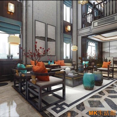 MK生活館新中式沙發組合現代禪意實木水曲柳樣板房酒店仿古羅漢床傢俱訂製