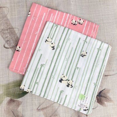 【e2life】日本製 純棉 雙層 麻紗 手帕 方巾 領巾 頭巾 口水巾 - 熊貓