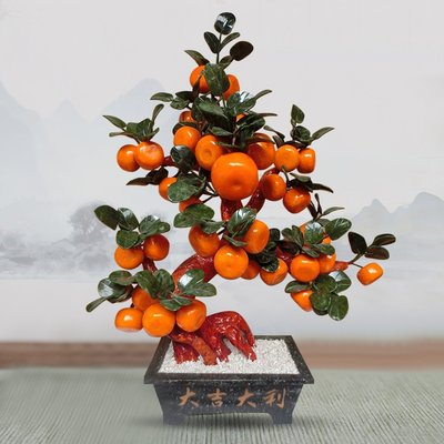 現貨熱銷-天然玉石38個大桔子樹客廳家居飾品玉器工藝品創意橘子大擺件盆栽^特價特賣