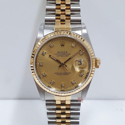 ROLEX 勞力士 16233 Datejust 蠔式日誌 經典之作 金色十鑽面盤 錶徑36mm 大眾當舖A1013