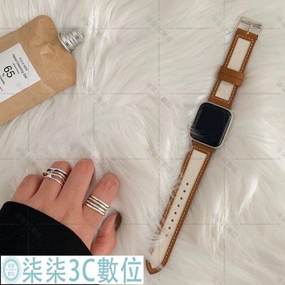 『柒柒3C數位』韓系簡約小眾錶帶 apple watch 6 SE 5 4 3代 帆布真皮錶帶 44mm 40mm 42mm 蘋果錶帶
