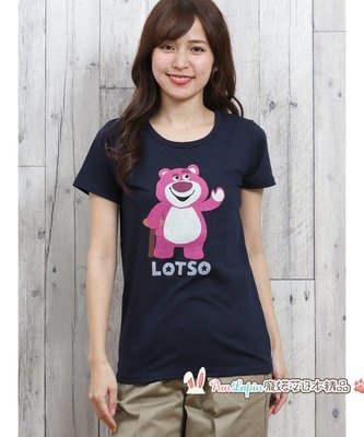 (現貨在台)日本正品Disney 迪士尼 百搭 短袖上衣 圓領上衣 T恤 草莓熊 熊抱哥 深藍色 M~L號