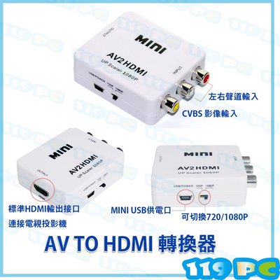 AV 轉 HDMI AV TO HDMI轉換器 AV2HDMI RCA 1080P USB供電【119PC電腦維修站】