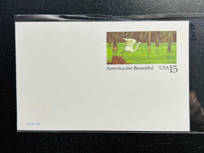 【珠璣園】C077 美國郵資片  -  1989年 美麗的美國- 大藍鷺、沼澤， 15C 未使用