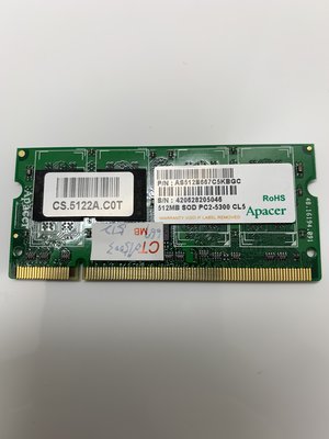 筆電專用 宇瞻 科技 Apacer DDR2 PC2-5300 512MB SOD PC2-5300 CL5