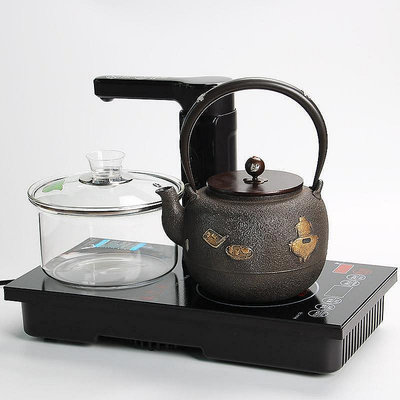 現貨：茶壺日本鐵壺銀壺玻璃壺鑲嵌茶盤茶臺嵌入式雙爐電陶爐煮茶爐自動上水
