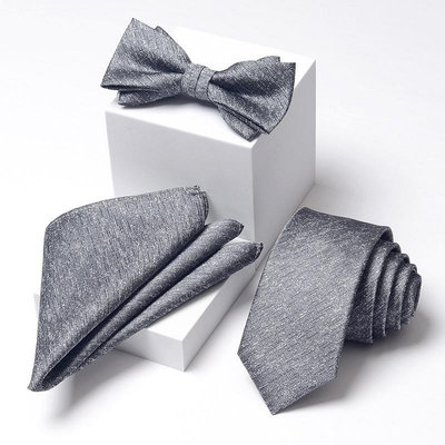灰色韓版窄6cm領帶男士正裝商務8cm新郎結婚領結蝴蝶結口袋巾禮盒