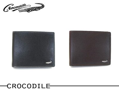 【寧寧精品*台中30年老店* Crocodile 鱷魚】黑色 咖啡色 牛皮 真皮 短夾 皮夾 0203-11021-6