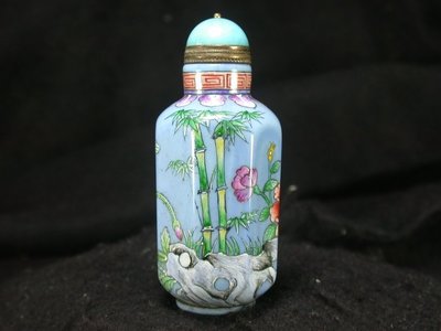 【茶博士】水藍寶料胎畫琺瑯(花鳥蟲草)鼻煙壺
