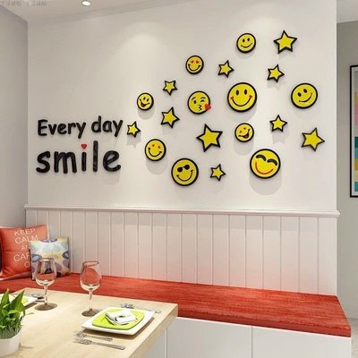 3D卡通壁貼ins笑臉客廳兒童房臥室幼兒園牆面裝飾壓克力立體壁貼