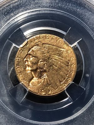 1914年美國印第安人金幣，2.5美元，重4.18克，保粹評QR-8995