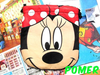 ☆POMER☆迪士尼授權正品已絕版 米妮大臉 Minnie 鮮艷色彩多功能毛料收納袋 束口袋束口包 化妝包 拍立得相機包