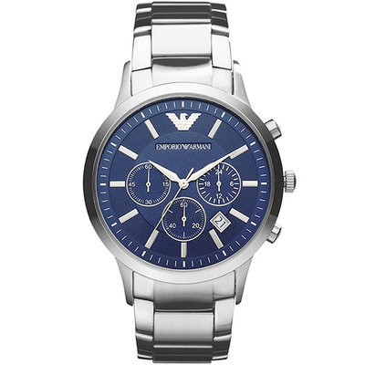 「官方授權」EMPORIO ARMANI 亞曼尼時尚計時男腕錶(AR2448)-藍