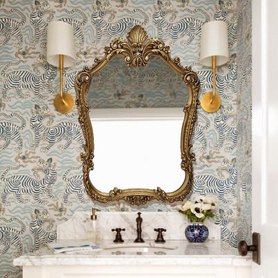 歐式復古浴室鏡防霧LED化妝鏡臥室梳妝鏡壁掛衛生間裝飾鏡子 自行安裝