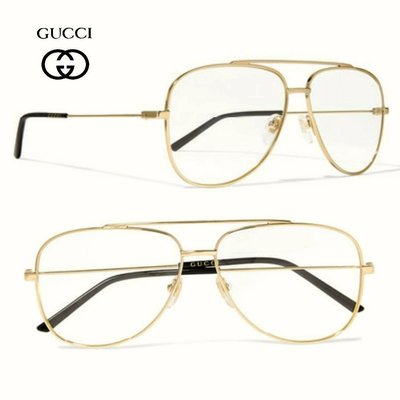 Gucci ►（金屬金色框）飛行員貓眼框型 眼鏡 光學鏡框 中性款｜100%全新正品｜特價!