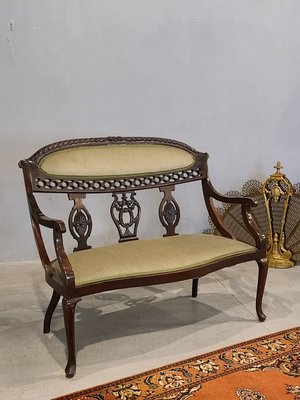 ⚜️卡卡頌 歐洲古董⚜️19世紀 英國 細膩 桃花心木 別緻優雅 雙人椅 古董椅 雙人沙發 EG ✬