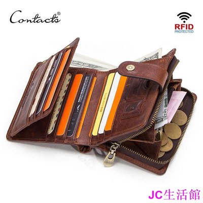 Lisa百貨CONTACT'S真皮RFID男士錢包帶零錢包男性卡夾男士錢夾