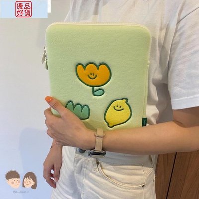 ins小眾設計檸檬刺繡花朵iPad平板筆記型電腦包~坤坤好物~